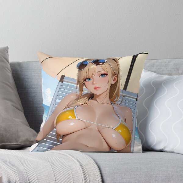 Item preview, Yellow bikini anime girl relaxing on beach chair designed and sold by BorgSpareParts.