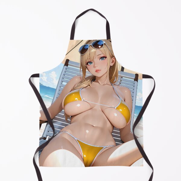 Item preview, Yellow bikini anime girl relaxing on beach chair designed and sold by BorgSpareParts.