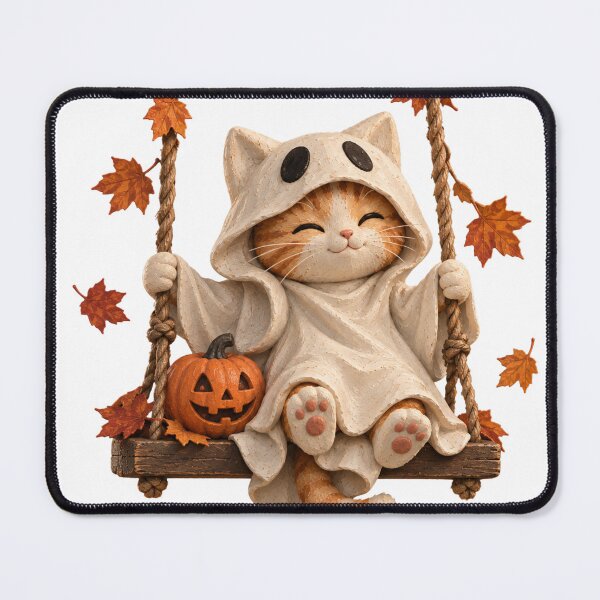 Item preview, Cozy Halloween Cat on Swing – Cute Fall Ghost Cat designed and sold by PDshop1.