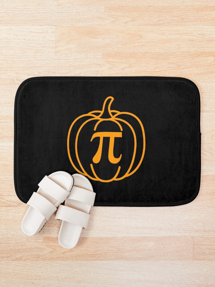 Thumbnail 1 of 6, Bath Mat, Pumpkin Pi Math Teacher Funny Halloween Fall Math Nerd Orange Text designed and sold by MathWarez.
