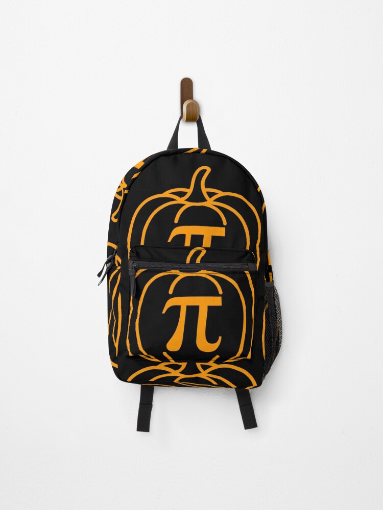 Thumbnail 1 of 3, Backpack, Pumpkin Pi Math Teacher Funny Halloween Fall Math Nerd Orange Text designed and sold by MathWarez.