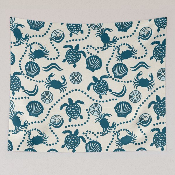 Item preview, Teal Ocean Life Pattern with Sea Turtles Crabs and Waves designed and sold by Kybruno's Creations.