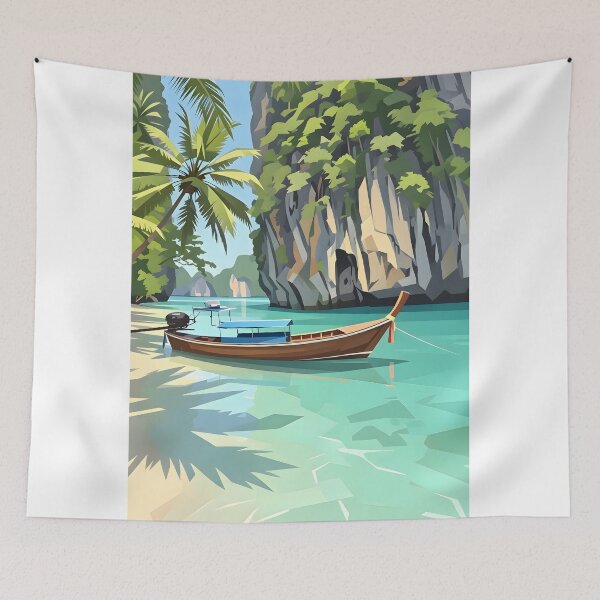 Aperçu de l'œuvre Paradis tropical de Thaïlande – Bateau à longue queue au coucher du soleil créée et vendue par Spirit of Siam.