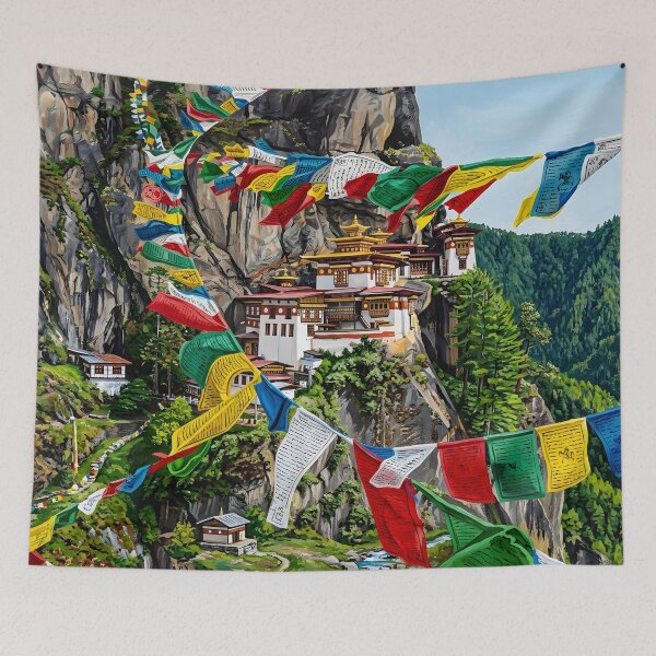 Item preview, Bhutan Tiger’s Nest Travel Poster – Himalayan Landscape designed and sold by POSTERIOCREW.