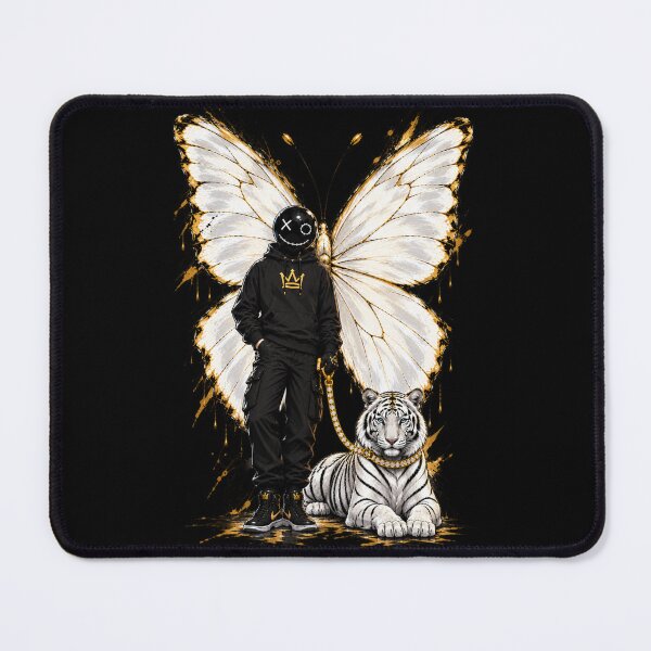 Item preview, BuBu Streetwear White Tiger Butterfly Black Gold Luxury Art-PLUSHIWORLD designed and sold by PLUSHIWORLDtm.