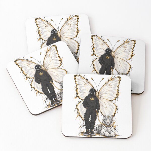 Item preview, BuBu Streetwear White Tiger Butterfly Black Gold Luxury Art-PLUSHIWORLD designed and sold by PLUSHIWORLDtm.