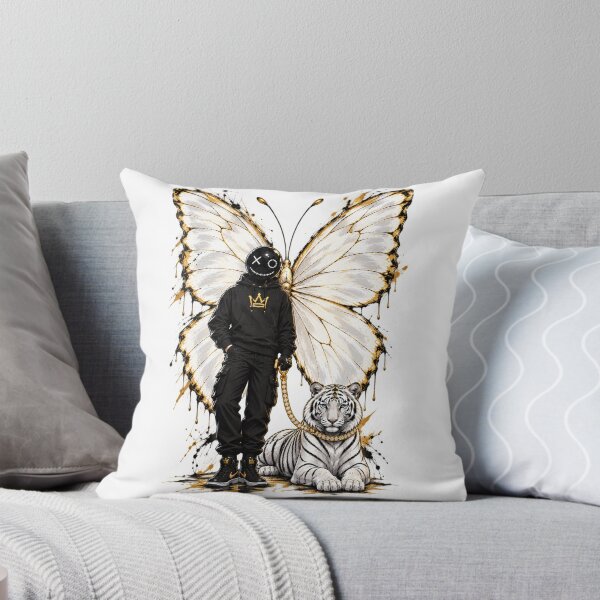 Item preview, BuBu Streetwear White Tiger Butterfly Black Gold Luxury Art-PLUSHIWORLD designed and sold by PLUSHIWORLDtm.