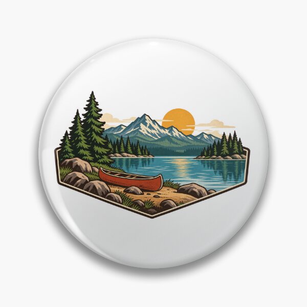 Item preview, Vintage Canoe Mountain Lake Adventure Badge designed and sold by Everyday Motif.