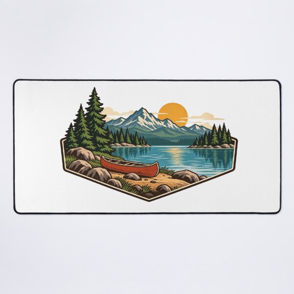 Item preview, Vintage Canoe Mountain Lake Adventure Badge designed and sold by Everyday Motif.