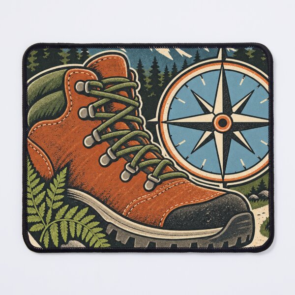 Item preview, Hiking Boot Compass Trail Adventure Badge designed and sold by Everyday Motif.