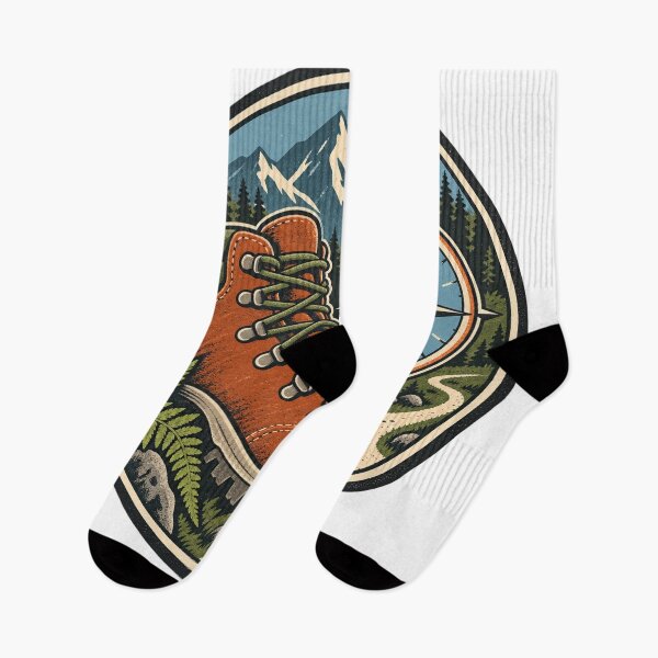 Item preview, Hiking Boot Compass Trail Adventure Badge designed and sold by Everyday Motif.