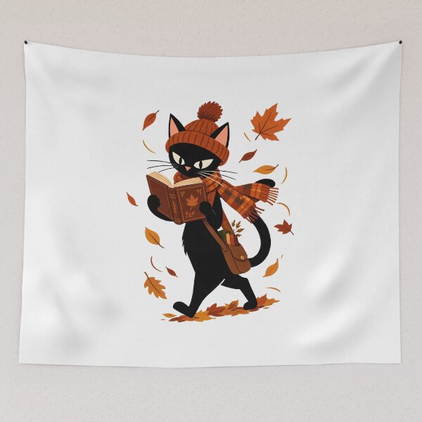 Item preview, Black Cat Reading Book Cozy Autumn Bookish Gift designed and sold by Artycom.