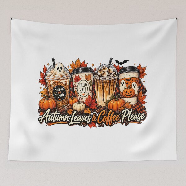 Item preview, Autumn Leaves & Coffee Please Fall Spooky Drinks Art designed and sold by DesignArtist.ia.