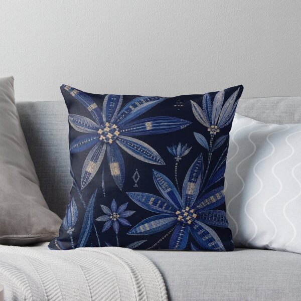 Item preview, Tuareg Indigo Folk Flowers – Sahara Woven Floral Pattern designed and sold by MarekoraStudio.