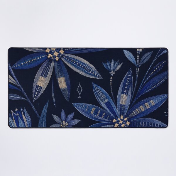 Item preview, Tuareg Indigo Folk Flowers – Sahara Woven Floral Pattern designed and sold by MarekoraStudio.