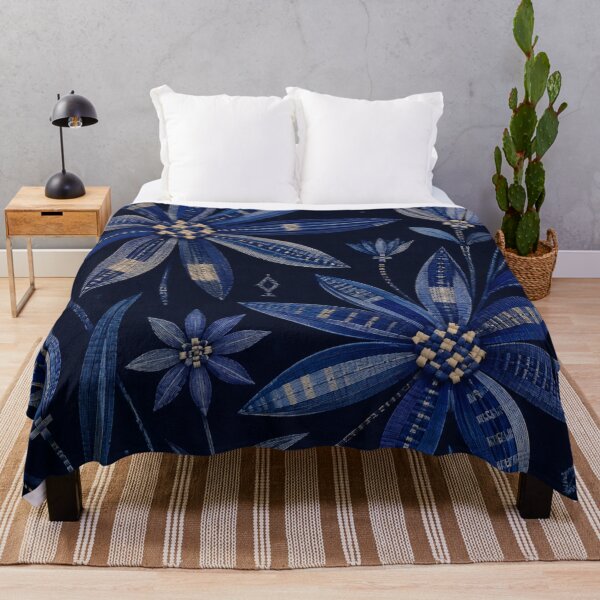 Artikelvorschau, Tuareg Indigo Folk Flowers – Sahara Woven Floral Pattern entworfen und verkauft von MarekoraStudio.
