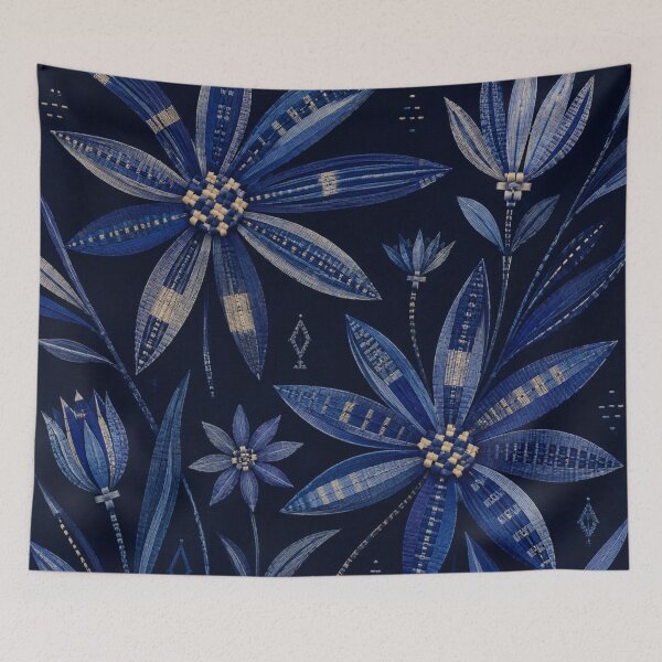 Item preview, Tuareg Indigo Folk Flowers – Sahara Woven Floral Pattern designed and sold by MarekoraStudio.