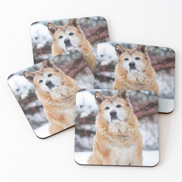 Item preview, Senior Japanese Akita Inu Sitting Outdoors in Winter designed and sold by VanGaldo.