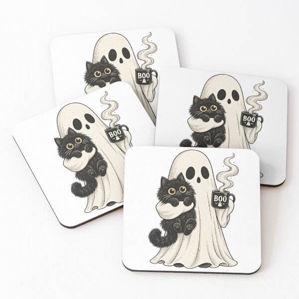 Item preview, Cute Ghost Holding Black Cat Coffee Mug Halloween Art    designed and sold by DesignArtist.ia.