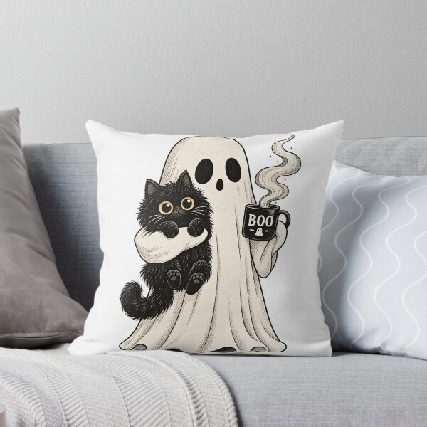 Item preview, Cute Ghost Holding Black Cat Coffee Mug Halloween Art    designed and sold by DesignArtist.ia.