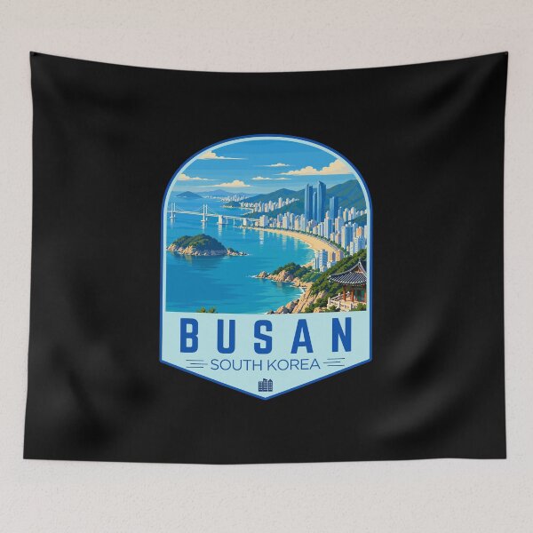 Item preview, Busan en Corea del Sur, Emblema de arte de viajes retro designed and sold by MaateoDesign.