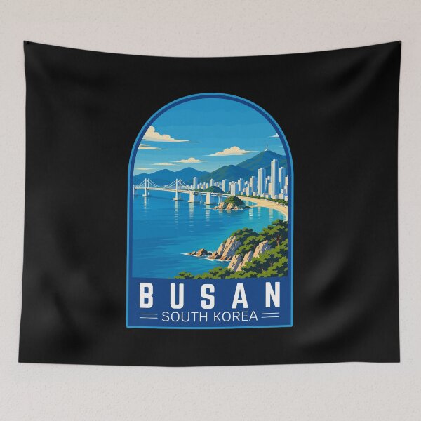 Item preview, Busan in South Korea, Vintage Travel Art Emblem designed and sold by MaateoDesign.