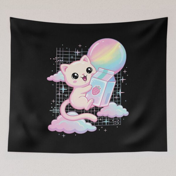 Item preview, Vaporwave Cat Strawberry Milk Aesthetic Japanese designed and sold by Hedoraxe.