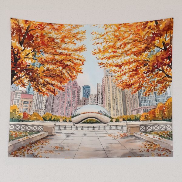 Item preview, Cloud Gate Chicago Wall Art – Illinois Fall Cityscape designed and sold by POSTERIOCREW.