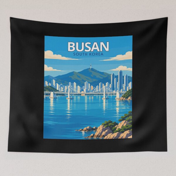 Item preview, Busan en Corea del Sur, Paisaje de viaje de arte vintage designed and sold by MaateoDesign.