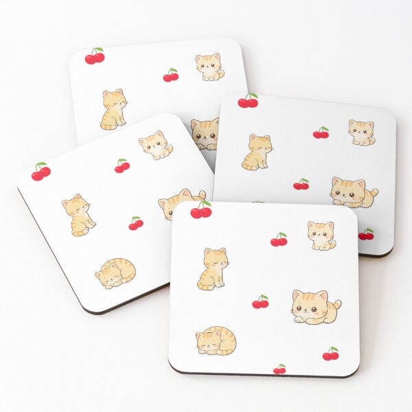 Item preview, Cute Cat Cherry Pattern – Kawaii Kitten Fruit Design designed and sold by lunadesignsmoon.