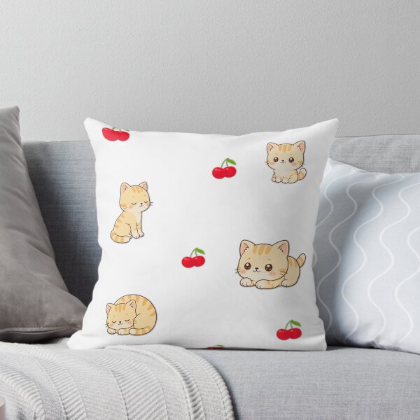Item preview, Cute Cat Cherry Pattern – Kawaii Kitten Fruit Design designed and sold by lunadesignsmoon.