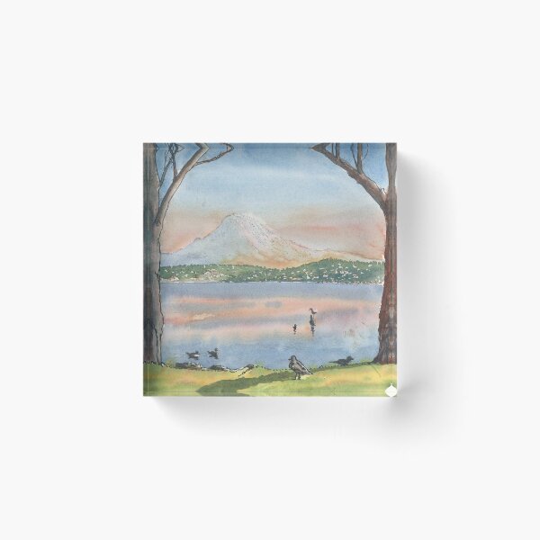 Item preview, Mount Rainier from Seward Park, framed by trees designed and sold by Dave Baab watercolors.