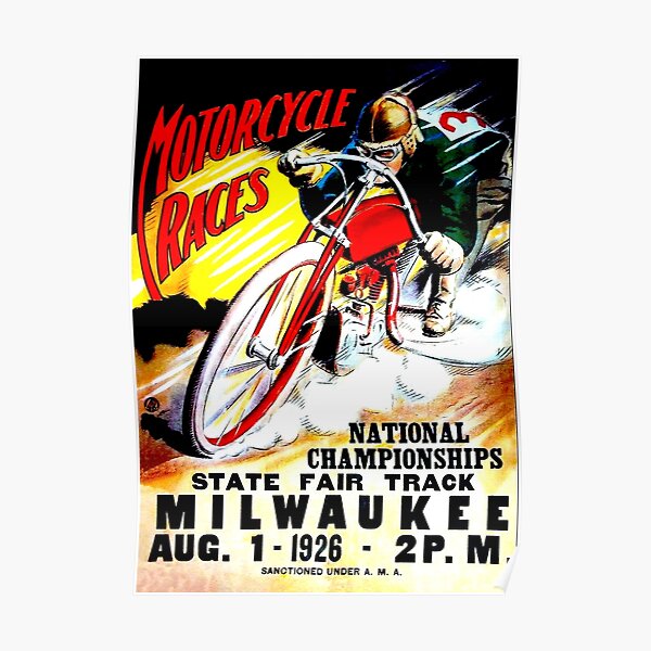 "MOTORCYCLE RACES" Vintage State Fair Racing Print Poster