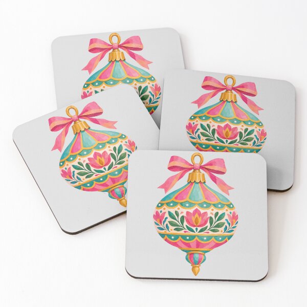 Item preview, Colorful Floral Holiday Ornament with Pink Bow designed and sold by hattie's.