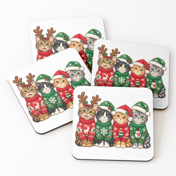 Artikelvorschau, Niedliche Weihnachtskatzen, hässliche Pullover, Weihnachts-Truppe, Kunst entworfen und verkauft von DesignArtist.ia.