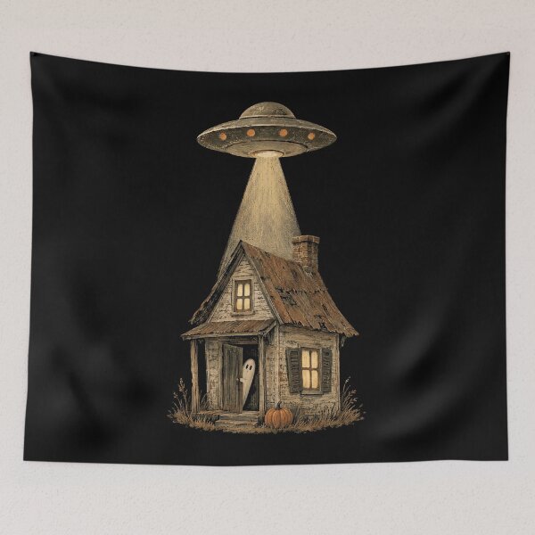 Item preview, UFO Over a Tiny Haunted House designed and sold by SignumShop.