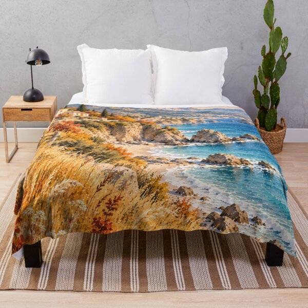 Item preview, Coastal Mediterranean Cliffside Watercolour Autumn Seascape designed and sold by Jozefin's Studio.