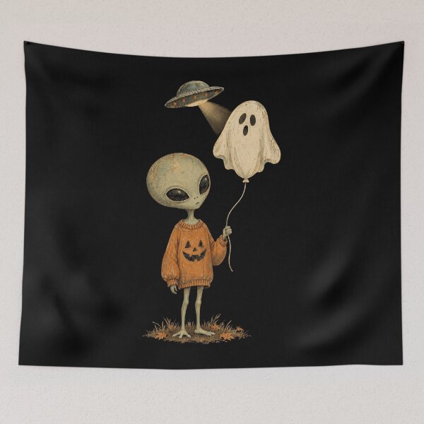 Item preview, A Little Alien Holding a Ghost Balloon designed and sold by SignumShop.