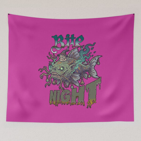 Item preview, Spooky Halloween shirt with fishing theme "Bite Night" catfish. designed and sold by Art-Horizon.