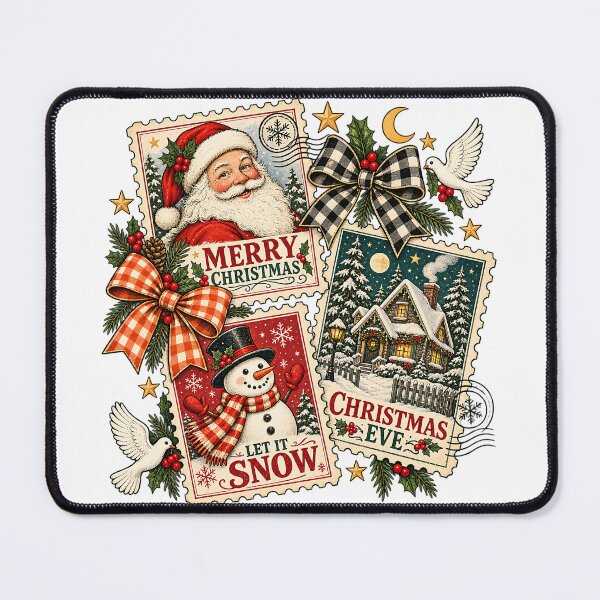 Item preview, Vintage Christmas Postage Stamps Santa Snowman Holiday Collage Art designed and sold by DesignArtist.ia.