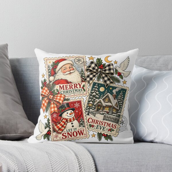 Item preview, Vintage Christmas Postage Stamps Santa Snowman Holiday Collage Art designed and sold by DesignArtist.ia.