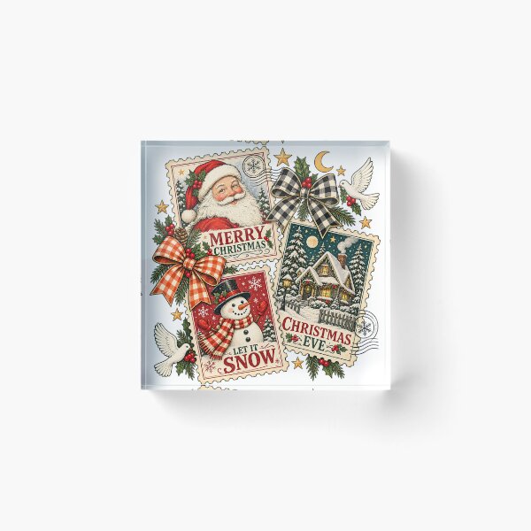 Item preview, Vintage Christmas Postage Stamps Santa Snowman Holiday Collage Art designed and sold by DesignArtist.ia.