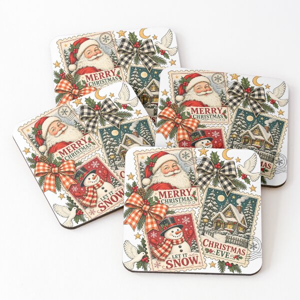 Item preview, Vintage Christmas Postage Stamps Santa Snowman Holiday Collage Art designed and sold by DesignArtist.ia.