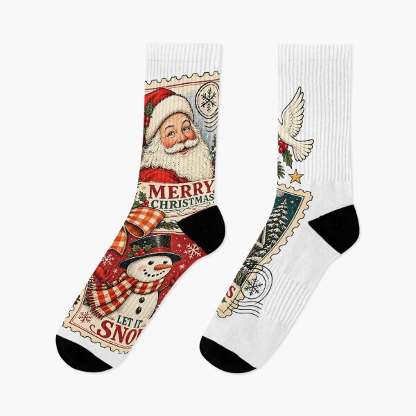 Item preview, Vintage Christmas Postage Stamps Santa Snowman Holiday Collage Art designed and sold by DesignArtist.ia.