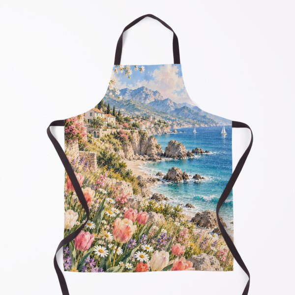 Item preview, Coastal Watercolour Mediterranean Cliffside Tulips Blue Sea designed and sold by Jozefin's Studio.