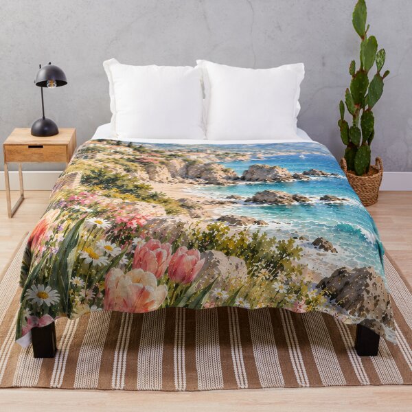 Item preview, Coastal Watercolour Mediterranean Cliffside Tulips Blue Sea designed and sold by Jozefin's Studio.