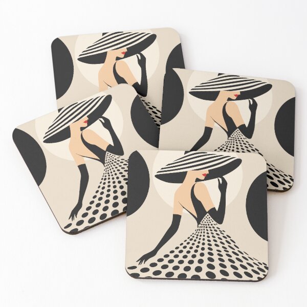 Item preview, The Lady in Polka Dots Art Print, Elegant Woman Art, Art Deco Fashion Print, Black and Beige Female Portrait, Parisian Chic Decor designed and sold by Studio pod Burom.