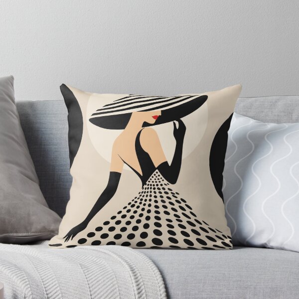 Item preview, The Lady in Polka Dots Art Print, Elegant Woman Art, Art Deco Fashion Print, Black and Beige Female Portrait, Parisian Chic Decor designed and sold by Studio pod Burom.