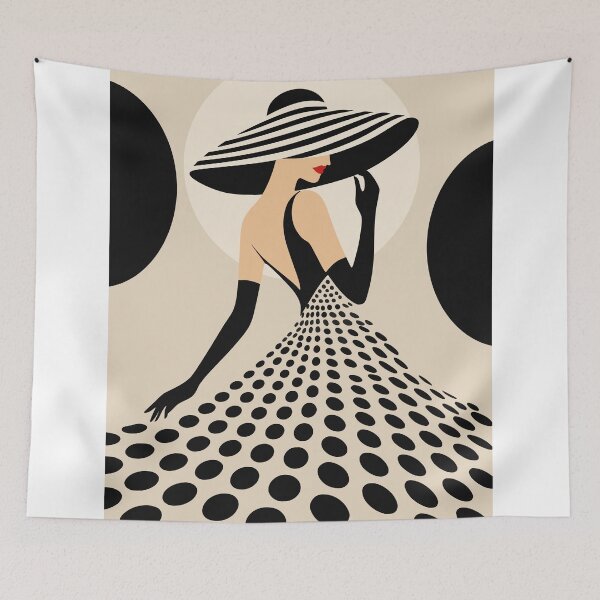 Item preview, The Lady in Polka Dots Art Print, Elegant Woman Art, Art Deco Fashion Print, Black and Beige Female Portrait, Parisian Chic Decor designed and sold by Studio pod Burom.
