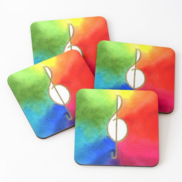 Item preview, Watercolor of a gold treble clef on a rainbow background. designed and sold by aswoa.